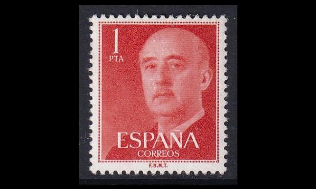Espanja 1050a ** Generalissimo Franco 1 Pta oranssi (1955)