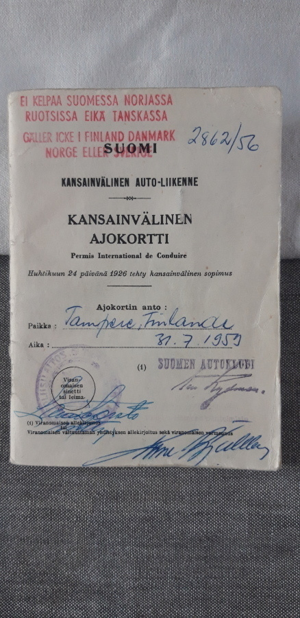 Vanha kansainvälinen ajokortti, Tampere  v. 1959