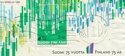 1992 Suomi 75 v pienoisarkki leimattuna