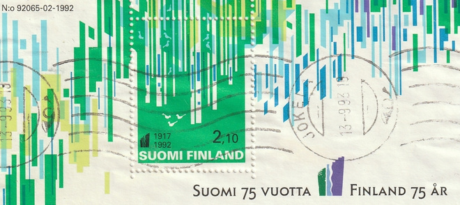 1992 Suomi 75 v pienoisarkki leimattuna