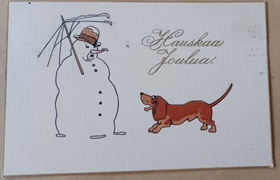 Mäyräkoiraa ihmettelevä lumiukko, p. 1911