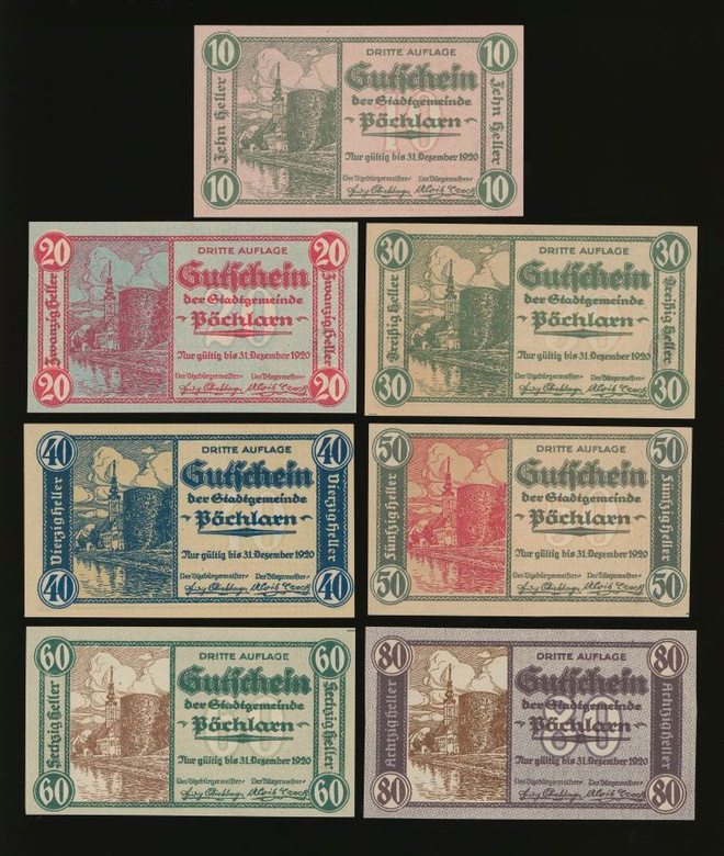 Itävalta 10, 20, 30, 40, 50, 60, 80 Heller, Pöchlarn 1920