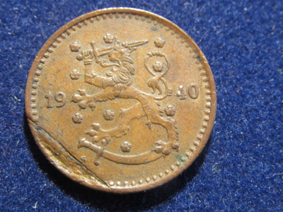 1 markka 1940 Cu Vajaa
