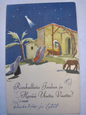 Postikortti Martta Wendelin 1944 Joulumerkki Leiman Alla