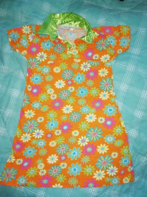 Oranssi pusero mekko kukkakuosi 128 cm
