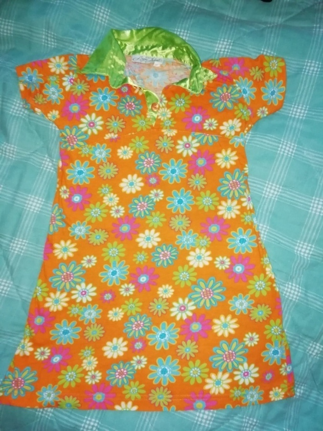 Oranssi pusero mekko kukkakuosi 128 cm