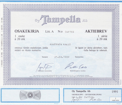 OKK 1989 Tampella Oy pörssi, Tampere
