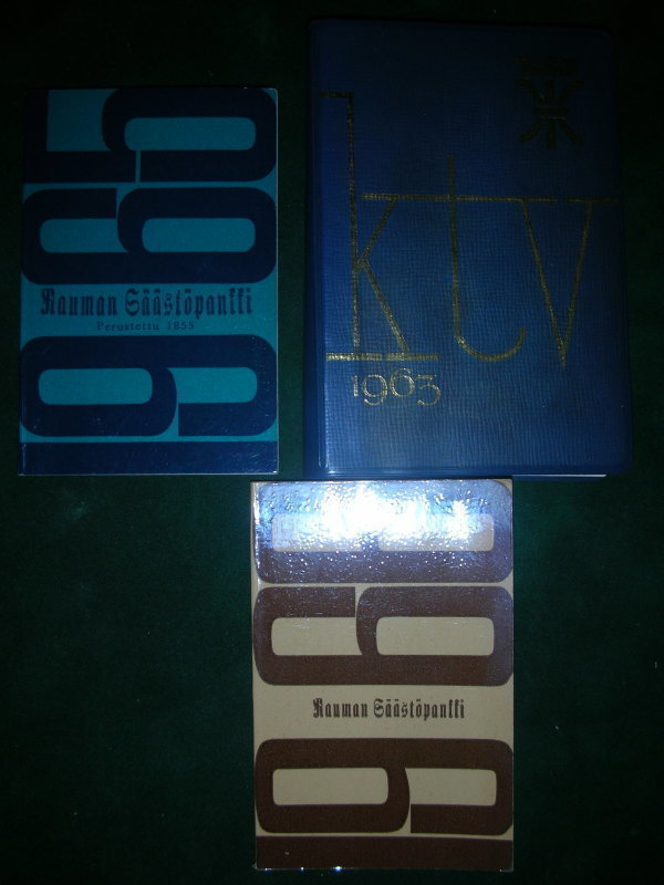 3 vanhaa taskukalenteria 1963, 1965 ja1966