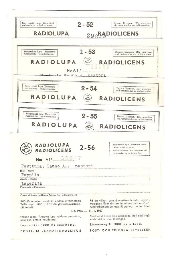 Radiolupa, 5 kpl., 1952,53,54,55 ja 1956.