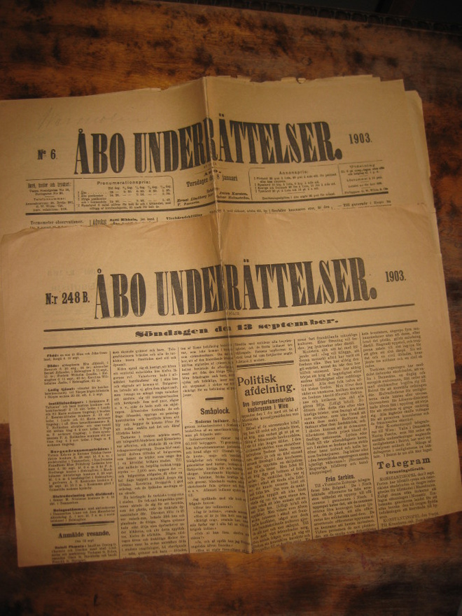 Sanomalehti  Åbo Underrättelser  2 kpl