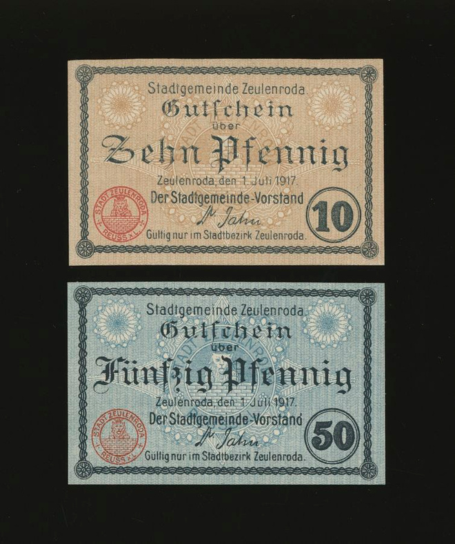 Saksa Notgeld 10, 50 Pfg, Zeulenroda 1917
