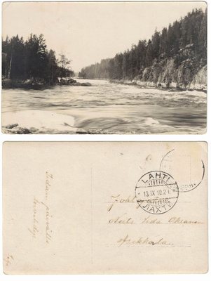 Vanha valokuvakortti, jokimaisema, vuodelta 1910