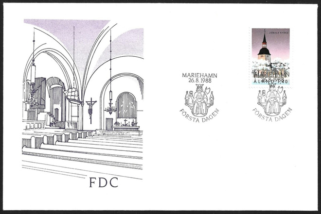 FDC Åland 1988 Jomalan kirkko  LaPe ÅL 031