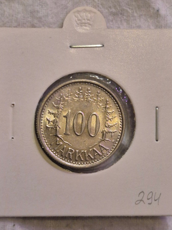 Hopearaha 100 markkaa 1957, Suomi, 5,2 g Ag500