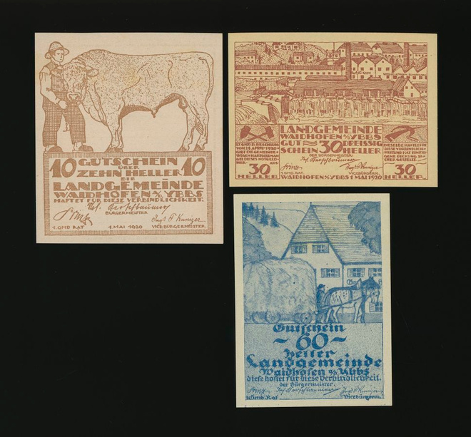 Itävalta Notgeld 10, 30, 60 Heller, Waidhofen 1920