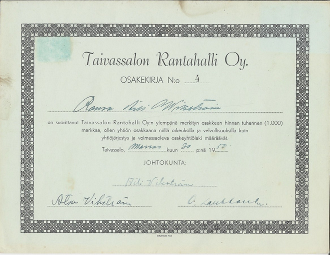 OKK Taivassalon Rantahalli Oy, Taivassalo 1950