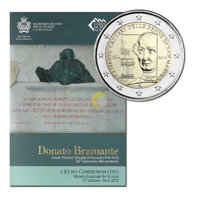 ** SAN MARINO 2€ 2014 Bramante kansiossa **