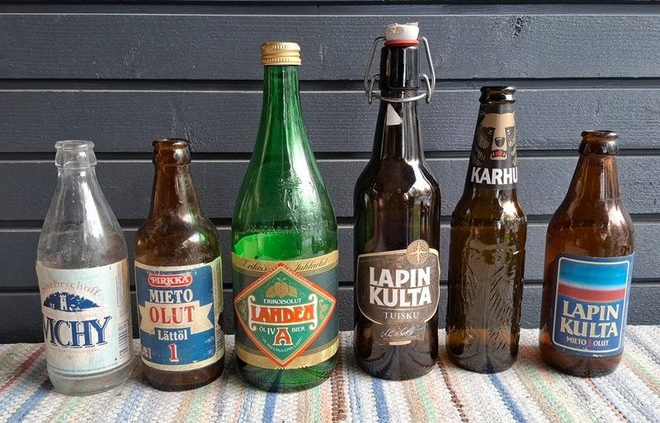 Olutpullot (tyhjät) Lapin Kulta Karhu Lahden Pirkka Vichy
