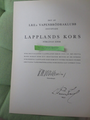 Lapin Ryhmän 1939-1940  Myöntökirja Ruotsinkielinen