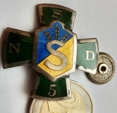Ruuvimerkki Suojeluskunta NSD 5 Etelä-Uusimaa Hopeaa 1930
