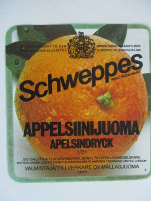 VANHA JUOMAETIKETTI - SCHWEPPES APPELSIINIJUOMA  (K10-S93)