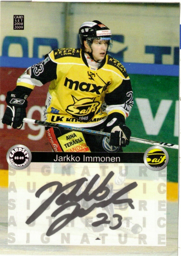2008-09 Cardset JARKKO IMMONEN SaiPa Signature nimmari