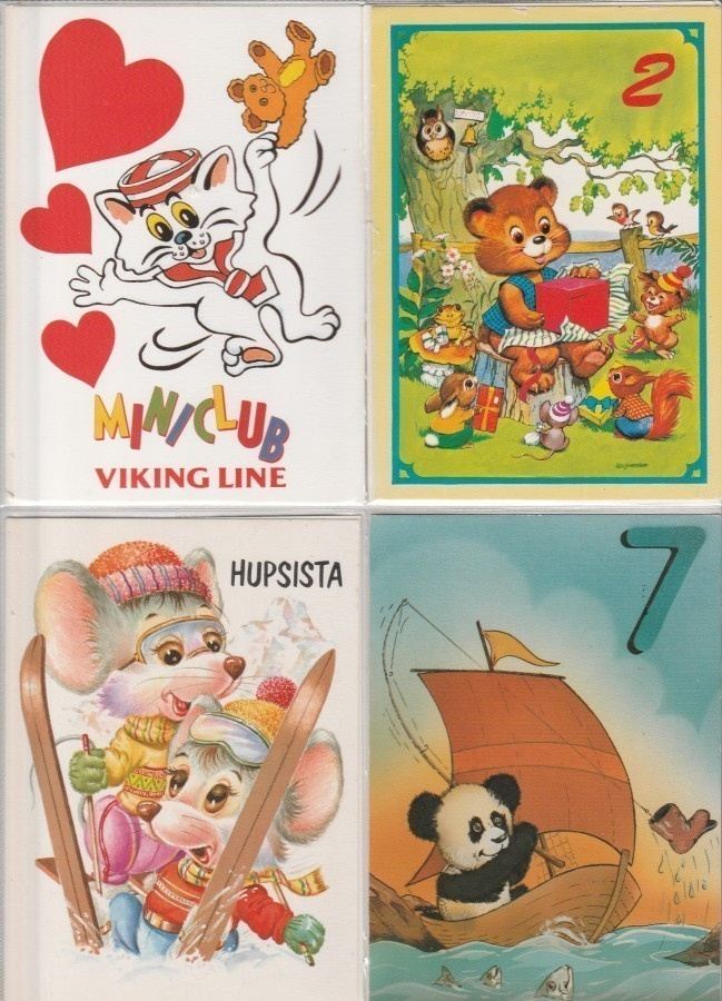 Postikorttierä,   4 korttia, Nallet / Pehmolelut