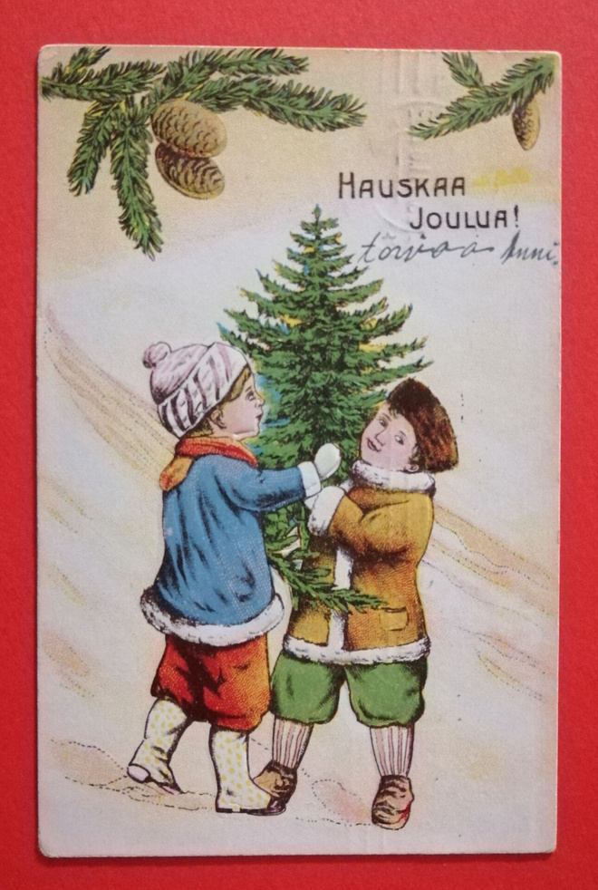 Vanha joulukortti kulk 1911