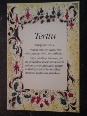 KULKEMATON TERTTU NIMIPÄIVÄKORTTI 26.4