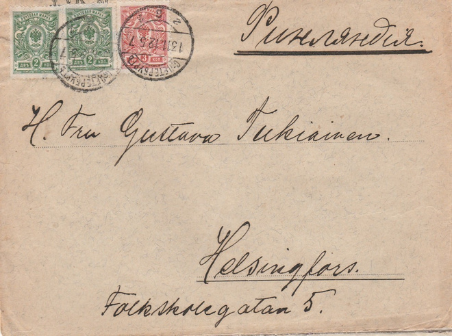 1912, Kirje  Venäjältä Helsinkiin
