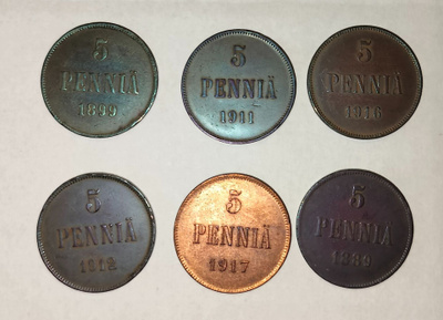 6 kpl 5 penniä