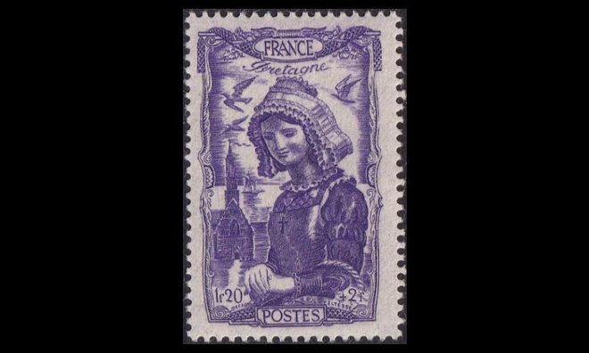 Ranska 607 ** Kansallispukuja 1.20 + 2 Fr (1943)