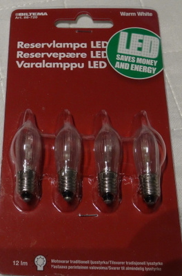 4 kappaletta LED-lamppua E10, 230V, 12lm, esim. joulukuuseen