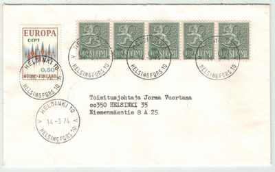 1972 Eurooppa 50p ja 2p leijona 5-rivilö kirje