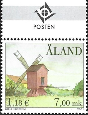 Åland 2001 Tuulimyllyt 7,00 mk välilöpari logo ** LaPe 193