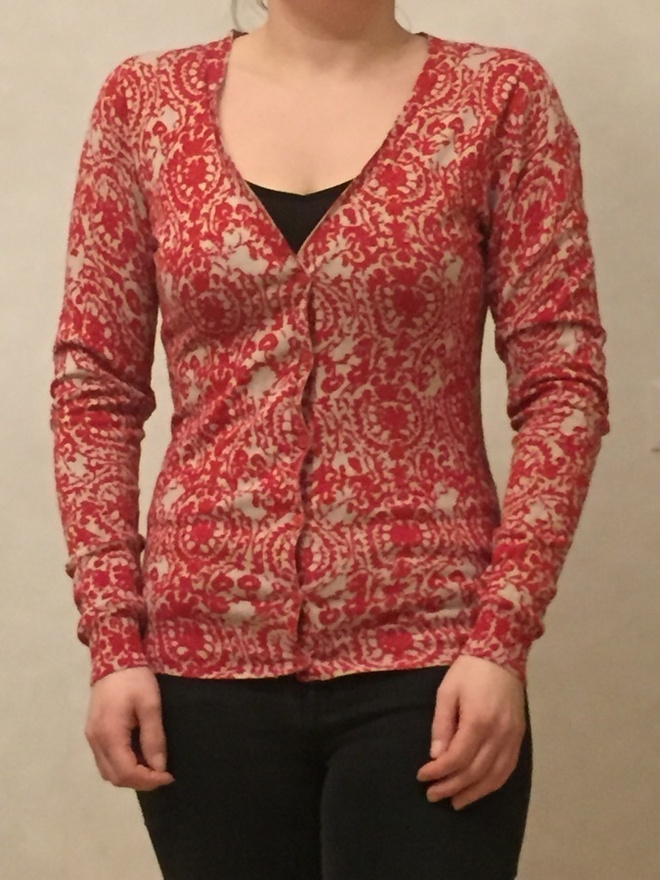 Your Face punainen/beige kuviollinen neuletakki XS