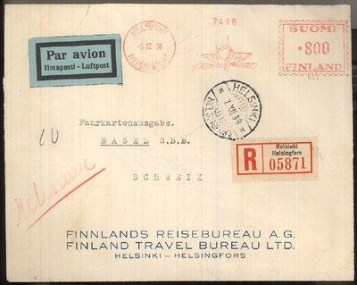 1938 R-lentokirje frankkeerausleimalla Sveitsiin