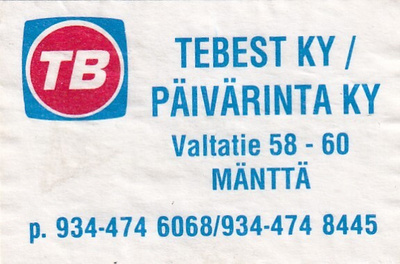 Mänttä, Tebest Ky. TB, Tulitikkuetiketti.  e178
