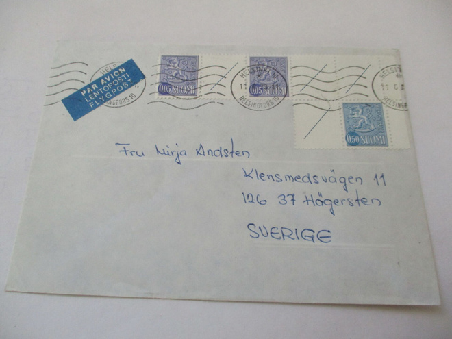 1973 Hki AV lentopostikuori Ruotsiin