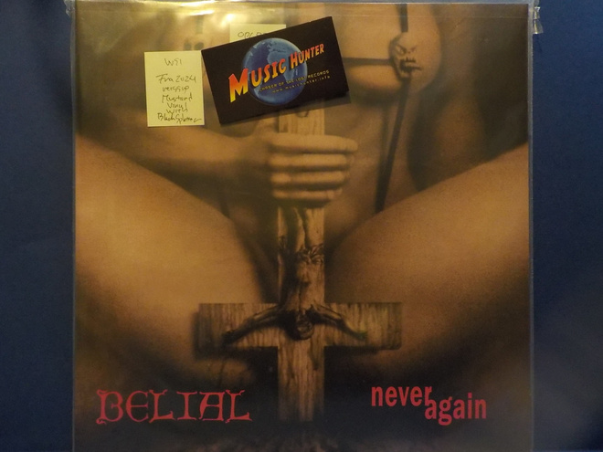 BELIAL - NEVER AGAIN - MUSTARD SPLATTER FRA 2024 UUSI LP