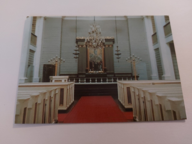 POSTIKORTTI - MÄNTYHARJU KIRKKO SISÄKUVA
