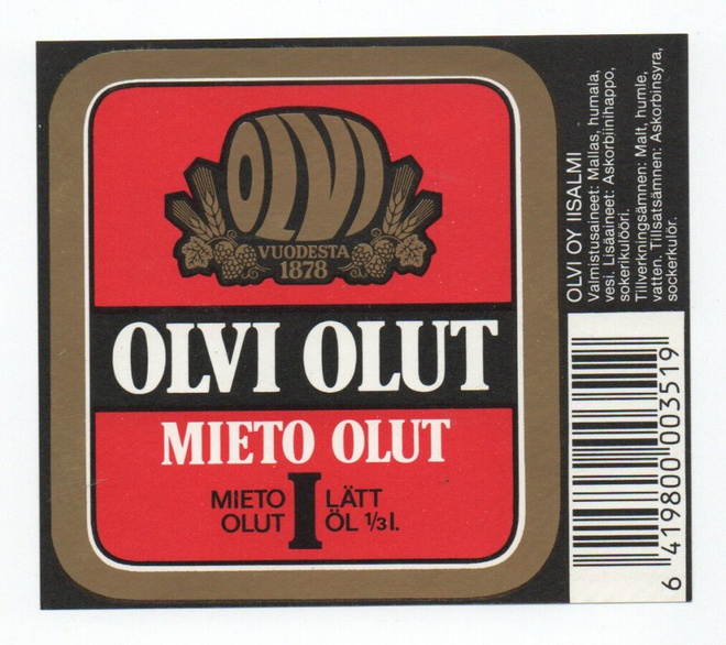 Olvi OY Iisalmi Mieto I olut Etiketti