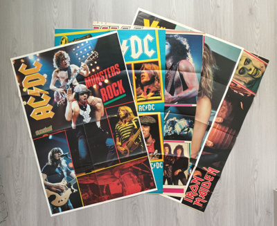 Suosikki julisteita Iron Maiden/Kiss/AC/DC/Popeda/Van Halen
