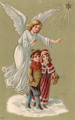 Vanha postikortti-suojelusenkeli, koho