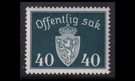 Norja 30 ** Virkamerkki 40 öre vesileima (1937)
