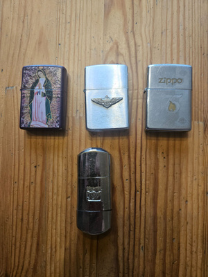 3 zippoa ja yks vanha sytkäri