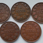 10 PENNIÄ (5kpl) v.1910,1911,1912,1914,1915 - pikkukuva 1