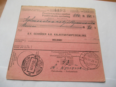 1928 Ägläjärvi postiennakolla kalastustarpeidenliikkeelle