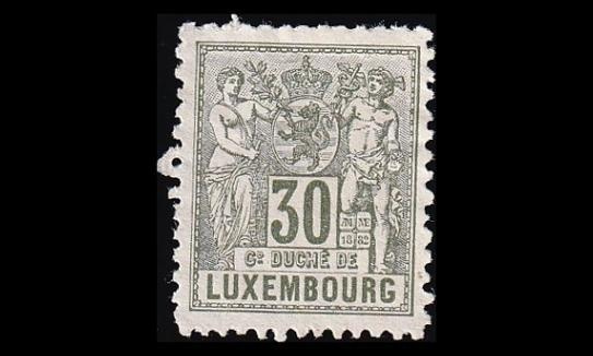 Luxemburg 53A (*) Allegoria 30 C (12½:12) hammasvikaa (1882
