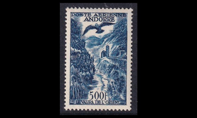 Andorra Fr 160 ** Lentoposti Valiran laakso 500 Fr (1955)